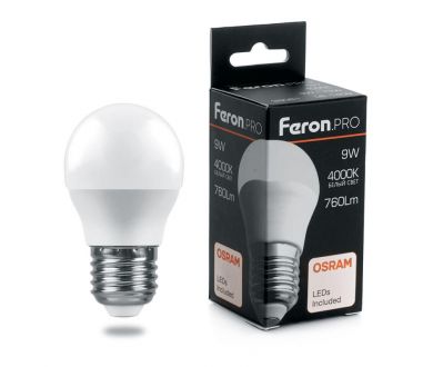 Купить Лампа светодиодная Feron E27 9W 4000K шар матовый LB-1409 38081 Лампа светодиодная Feron E27 9W 4000K шар матовый LB-1409 38081