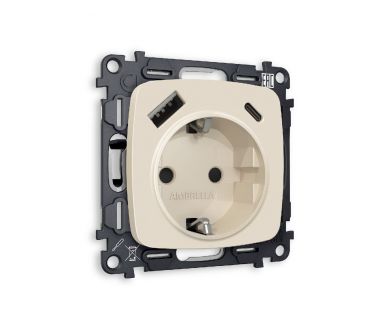 Комплект механизма розетки 2USB A+C 20W (быстрая зарядка) с/з Ambrella Volt Omega MO330010
