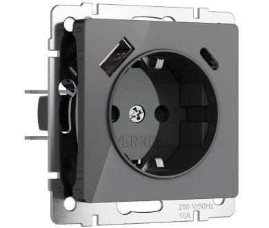 Розетка с заземлением, шторками и USB тип A+C Werkel 4690389197536 W1171744 a064093