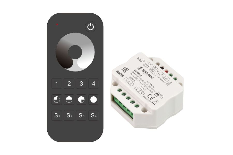 Диммер Arlight SMART-SET-TRIAC-601-72-DIM-PD-IN Black (230V, 1x1.5A, x4, ПДУ 10кн, 2.4G) 036199
