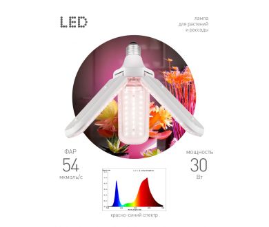 Купить Светодиодная фитолампа для растений Эра ФИТО-30W-PL-E27-GR Б0064542 Светодиодная фитолампа для растений Эра ФИТО-30W-PL-E27-GR Б0064542