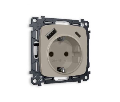 Комплект механизма розетки 2USB A+C 20W (быстрая зарядка) с/з Ambrella Volt Omega MO370010