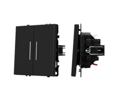 Механизм звонкового выключателя двухклавишный Arlight LED SWT-NOBE-MKR2-SFPL-L-BK (230V, 10A) (Черный оникс) 061742(1)