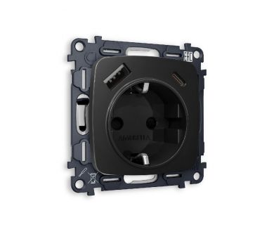 Комплект механизма розетки 2USB A+C 20W (быстрая зарядка) с/з Ambrella Volt Omega MO810010