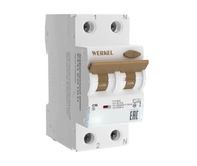 Дифференциальный автомат 1P+N 16 A 30 mА 6 kА C A Werkel W922P166 4690389193224 a062444