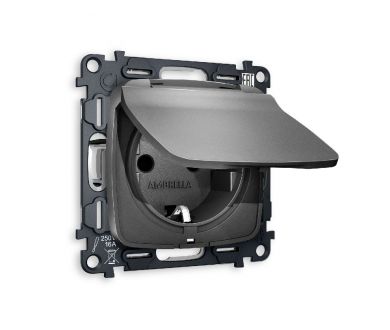 Комплект механизма розетки с/з со шторками и крышкой Ambrella Volt Omega MO658010