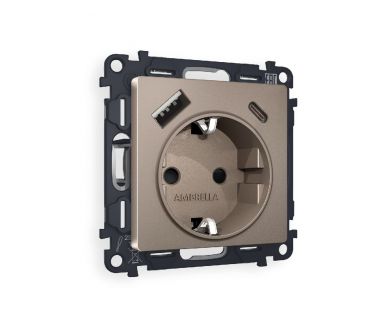 Комплект механизма розетки 2USB A+C 20W (быстрая зарядка) с/з Ambrella Volt Alfa MA640010