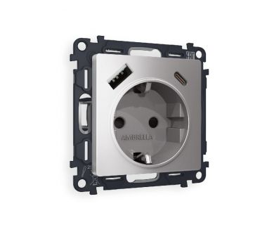 Комплект механизма розетки 2USB A+C 20W (быстрая зарядка) с/з Ambrella Volt Alfa MA510010