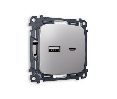 Комплект механизма розетки 2USB A+C 20W 3000mA (быстрая зарядка) Ambrella Volt Omega MO511010