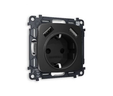 Комплект механизма розетки 2USB A+A 18W (быстрая зарядка) с/з Ambrella Volt Omega MO809010