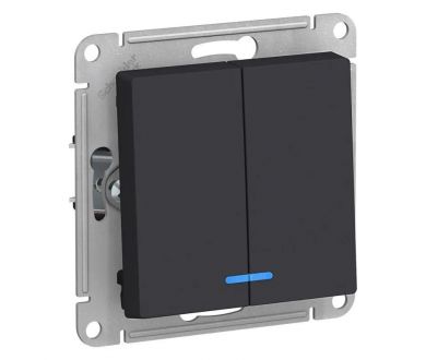 Выключатель двухклавишный Schneider Electric AtlasDesign 10A 250V с подсветкой карбон ATN001053