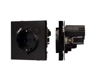 Механизм розетки с USB зарядкой Arlight SCT-TENDO-MUAC-PL-BK (230V, 16A) 054087