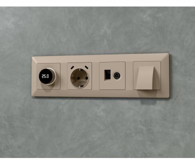 Комплект механизма розетки компьютерной + TV оконечной RJ-45 с автоматической защитной шторкой Alfa Серо-бежевый матовый Ambrella Volt MA372510 (AP3725, VM195)