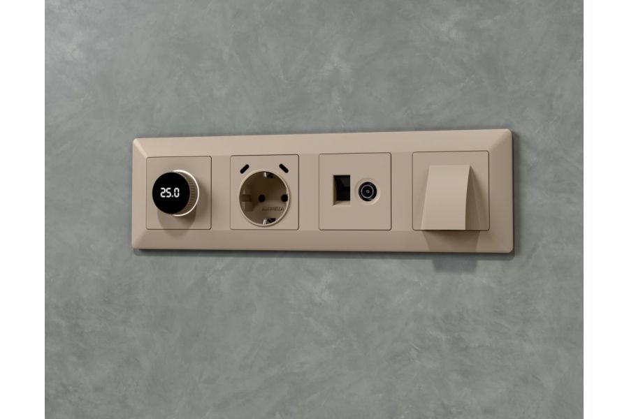 Комплект механизма розетки компьютерной + TV оконечной RJ-45 с автоматической защитной шторкой Alfa Серо-бежевый матовый Ambrella Volt MA372510 (AP3725, VM195)