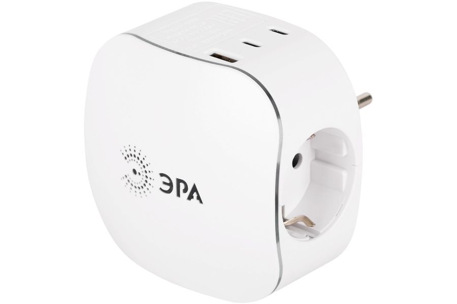 Разветвитель электрический ЭРА SP-3e-3USBAC-W на 3 розетки + 3 USB A+C с заземлением со шторками 16А белый Б0069081