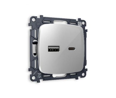 Комплект механизма розетки 2USB A+C 20W (быстрая зарядка) Ambrella Volt Omega MO411010
