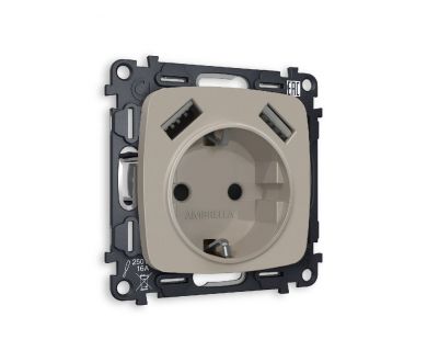 Комплект механизма розетки 2USB A+A 18W (быстрая зарядка) с/з Ambrella Volt Omega MO369010