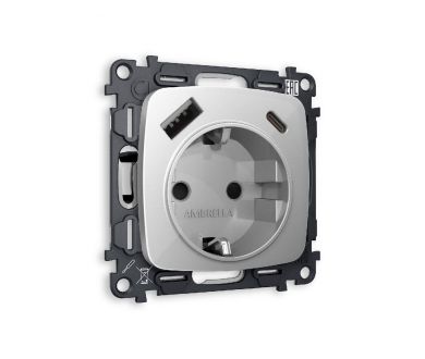 Комплект механизма розетки 2USB A+C 20W (быстрая зарядка) с/з Ambrella Volt Omega MO410010