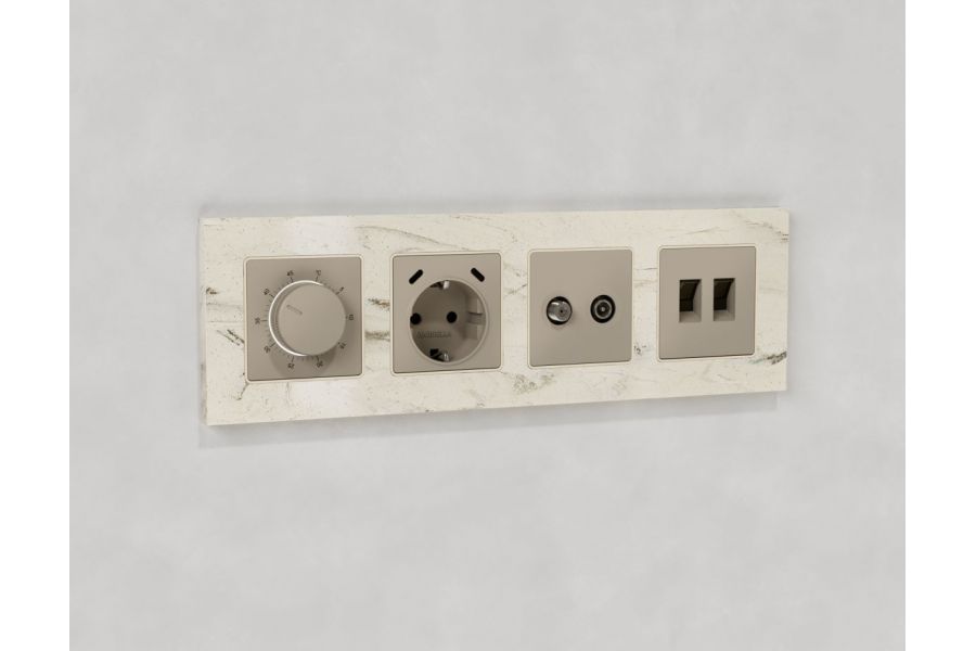 Комплект механизма компьютерной двойной розетки RJ-45 с автоматической защитной шторкой Alfa Серо-бежевый матовый Quant Ambrella Volt MA372110 (AP3721, VM189)