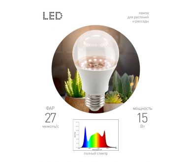 Купить Светодиодная фитолампа для растений Эра ФИТО А60-15W-PFR-E27-GR Б0064527 Светодиодная фитолампа для растений Эра ФИТО А60-15W-PFR-E27-GR Б0064527
