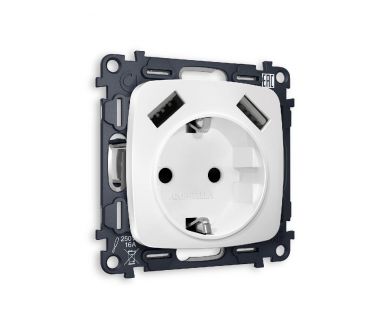 Комплект механизма розетки 2USB A+A 18W (быстрая зарядка) с/з Ambrella Volt Omega MO129010
