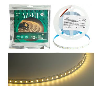 Светодиодная лента Saffit SST02 12В 9,6Вт/м 3000К 5м IP20 55240