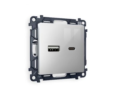 Комплект механизма розетки 2USB A+C 20W (быстрая зарядка) Ambrella Volt Alfa MA411010
