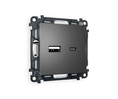 Комплект механизма розетки 2USB A+C 20W (быстрая зарядка) Ambrella Volt Alfa MA661010
