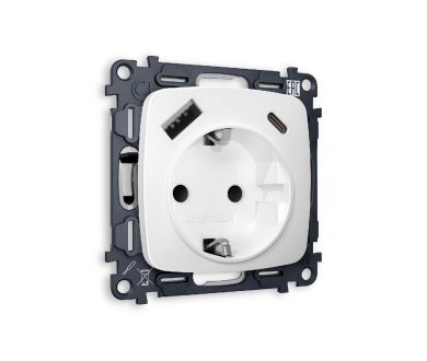 Комплект механизма розетки 2USB A+C 20W (быстрая зарядка) с/з Ambrella Volt Omega MO130010