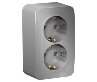 Розетка 2-ая с/з без шторок 16А, 250В, изолир. Пластина Systeme Electric Blanca наруж Алюминий BLNRA010213