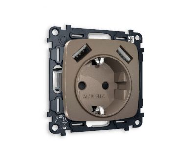 Комплект механизма розетки 2USB A+A 18W (быстрая зарядка) с/з Ambrella Volt Omega MO639010