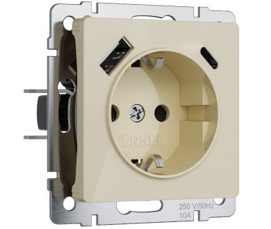 Розетка с заземлением, шторками и USB тип A+C Werkel 4690389197833 W1171743 a064131