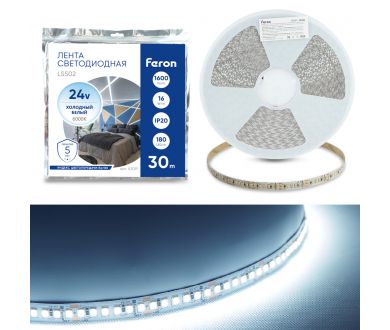 Купить Светодиодная лента 24V Feron LS502, 180*SMD2835, 16W/m, IP20, 6000К (холодный белый) 53091 Светодиодная лента 24V Feron LS502, 180*SMD2835, 16W/m, IP20, 6000К (холодный белый) 53091
