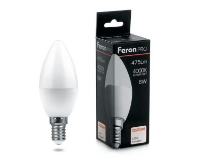 Купить Лампа светодиодная Feron E14 6W 4000K свеча матовая LB-1306 38045 Лампа светодиодная Feron E14 6W 4000K свеча матовая LB-1306 38045