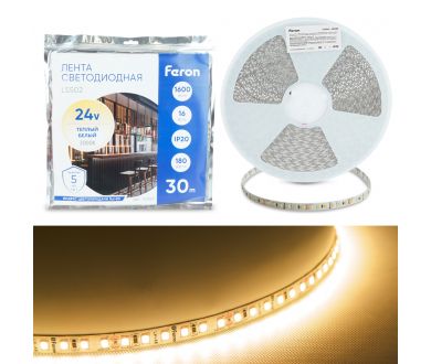 Купить Светодиодная лента 24V Feron LS502, 180*SMD2835, 16W/m, IP20, 3000К (теплый белый) 53089 Светодиодная лента 24V Feron LS502, 180*SMD2835, 16W/m, IP20, 3000К (теплый белый) 53089