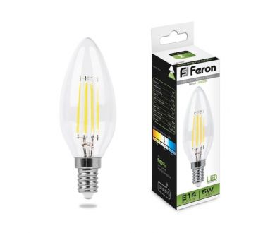 Купить Лампа светодиодная филаментная Feron E14 5W 4000K Свеча Прозрачная LB-58 25573 Лампа светодиодная филаментная Feron E14 5W 4000K Свеча Прозрачная LB-58 25573