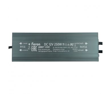 Купить Трансформатор электронный для светодиодной ленты Feron LB007 250W 12V IP67 (драйвер) 53081 Трансформатор электронный для светодиодной ленты Feron LB007 250W 12V IP67 (драйвер) 53081