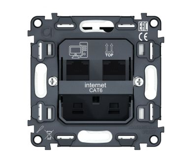 Купить Механизм компьютерной двойной розетки RJ-45 (8P8C) CAT6 с автоматической защитной шторкой QUANT Ambrella Volt VM189 Механизм компьютерной двойной розетки RJ-45 (8P8C) CAT6 с автоматической защитной шторкой QUANT Ambrella Volt VM189