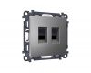 Комплект механизма компьютерной двойной розетки RJ-45 Ambrella Volt MA662110 (8P8C) CAT6 с автоматической защитной шторкой Alfa Антрацит серый Quant