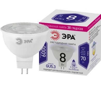 Купить Лампа светодиодная Эра GU5.3 8W 6000K LED Lense MR16-8W-860-GU5.3 Б0054940 Лампа светодиодная Эра GU5.3 8W 6000K LED Lense MR16-8W-860-GU5.3 Б0054940