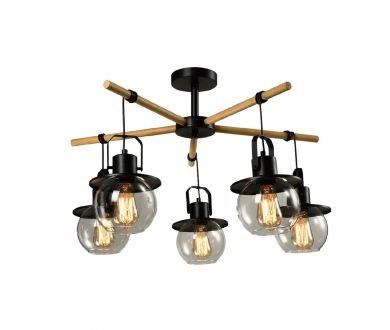 Купить Подвесная люстра IMEX Freedom MD.23044-5-S-BK+WOOD Подвесная люстра IMEX Freedom MD.23044-5-S-BK+WOOD