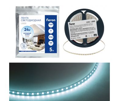 Купить Светодиодная лента 24V Feron LS505 , 120*SMD2835, 11W/m, IP20, 6500К (белый холодный) 53056 Светодиодная лента 24V Feron LS505 , 120*SMD2835, 11W/m, IP20, 6500К (белый холодный) 53056