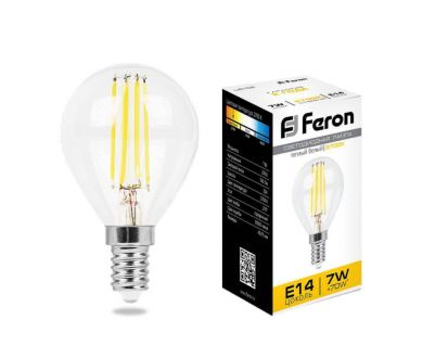 Купить Лампа светодиодная филаментная Feron E14 7W 2700K Шар Прозрачная LB-52 25874 Лампа светодиодная филаментная Feron E14 7W 2700K Шар Прозрачная LB-52 25874
