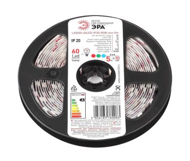 Купить Светодиодная лента ЭРА 14,4W/m 60LED/m 5050SMD RGB 5M LS5050-14,4-60-12-RGB-IP20-1 year-5m Б0035606 Светодиодная лента ЭРА 14,4W/m 60LED/m 5050SMD RGB 5M LS5050-14,4-60-12-RGB-IP20-1 year-5m Б0035606