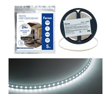 Купить Светодиодная лента 24V Feron LS505 , 120*SMD2835, 11W/m, IP20, 4000К (белый нейтральный) 53055 Светодиодная лента 24V Feron LS505 , 120*SMD2835, 11W/m, IP20, 4000К (белый нейтральный) 53055