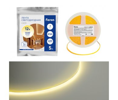 Купить Светодиодная лента Feron LS630 12В 7Вт/м 3000К 5м IP20 48947 Светодиодная лента Feron LS630 12В 7Вт/м 3000К 5м IP20 48947