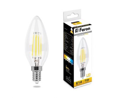 Купить Лампа светодиодная филаментная Feron E14 7W 2700K Свеча Прозрачная LB-66 25726 Лампа светодиодная филаментная Feron E14 7W 2700K Свеча Прозрачная LB-66 25726