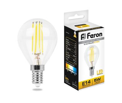 Купить Лампа светодиодная филаментная Feron E14 5W 2700K Шар Прозрачная LB-61 25578 Лампа светодиодная филаментная Feron E14 5W 2700K Шар Прозрачная LB-61 25578