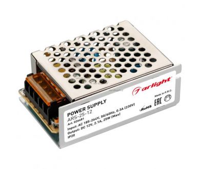 Купить Блок питания Arlight ARS-25-12 (12V, 2.1A, 25W) 026681 Блок питания Arlight ARS-25-12 (12V, 2.1A, 25W) 026681