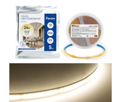Купить Светодиодная лента Feron LS530 512SMD 12Вт/м 24В 3000К IP20 48970 Светодиодная лента Feron LS530 512SMD 12Вт/м 24В 3000К IP20 48970